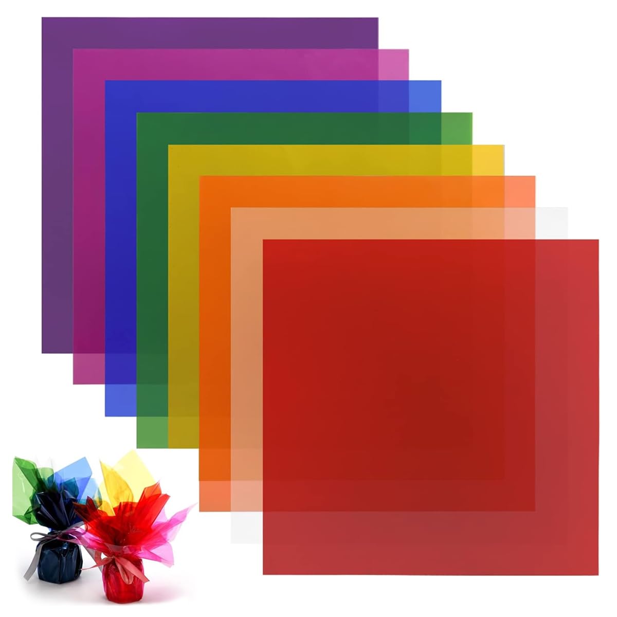 HASTHIP 120Pcs Gift Wrapping Paper - 7.5 Inches Square Cellophane Sheets for Gift Wrap, 8 Colors, Glossy Food-Safe Wrappers for Candy, Cookies & Crafts HASTHIP 120Pcs Gift Wrapping Paper - 7.5 Inches Square Cellophane Sheets for Gift Wrap, 8 Colors, Glossy Food-Safe Wrappers for Candy, Cookies & Crafts